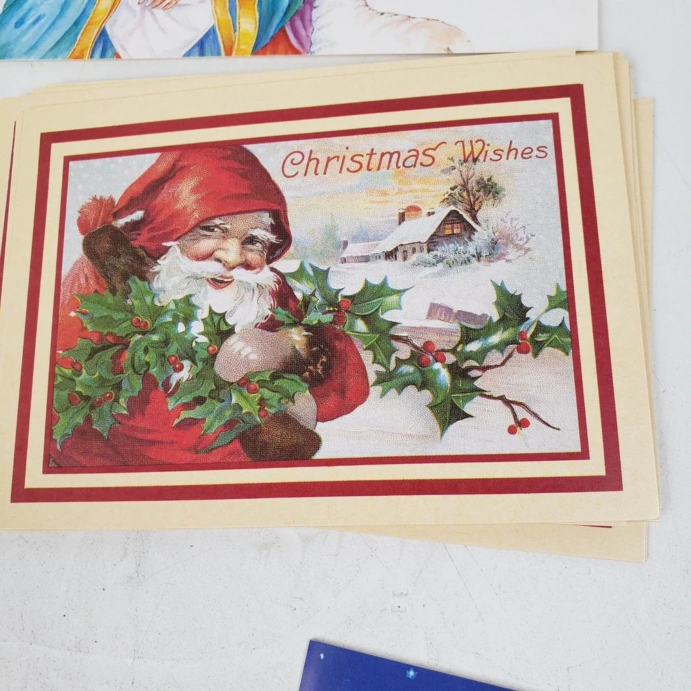 39 Vintage Assorted Christmas Greeting Cards Lot Unused Santa Reindeer Foil Art